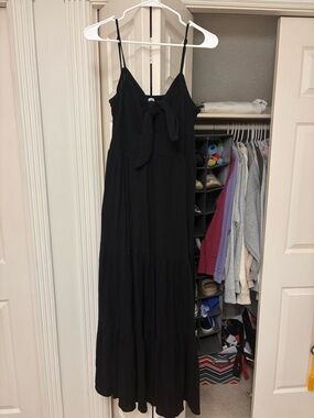 Loft Beach Tie Front Black Maxi Dress